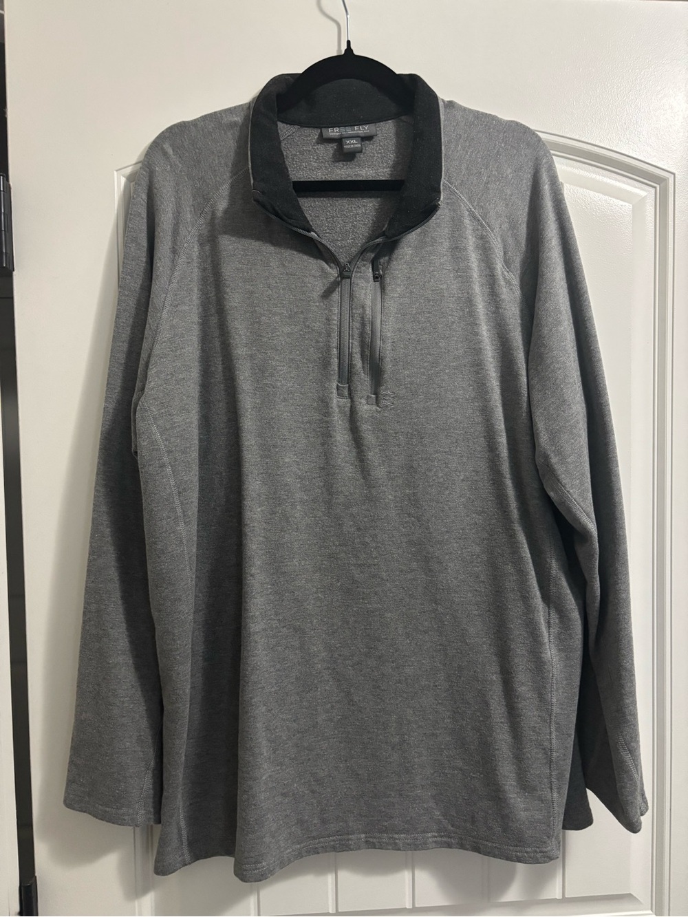 Free Fly Men’s Heather Gray Quarter-Zip Pullover with Black Collar